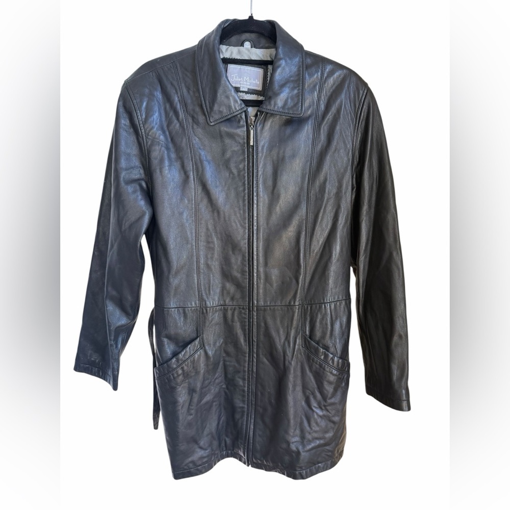 Vintage Black 100% Genuine Leather Belted Jacket Motorcycle Classic 90’s Zipper - Picture 5 of 14